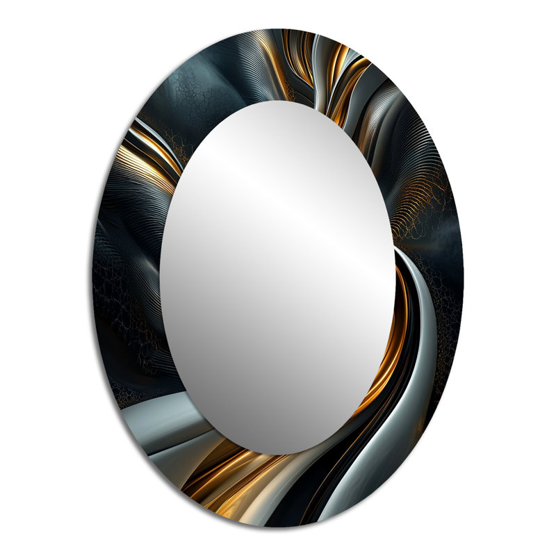 Tourbillon abstrait dans des tons d'or et de noir II - miroir mural ovale moderne doré, 40 po x 30 po