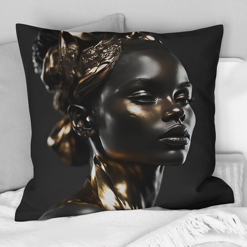 Coussin noir et doré Elegance VII, H 16 po x l 16 po, Carré