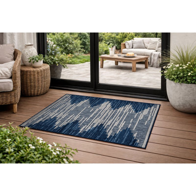 Tapis intérieur / extérieur à motif géométrique bleu marine / bleu intérieur / extérieur