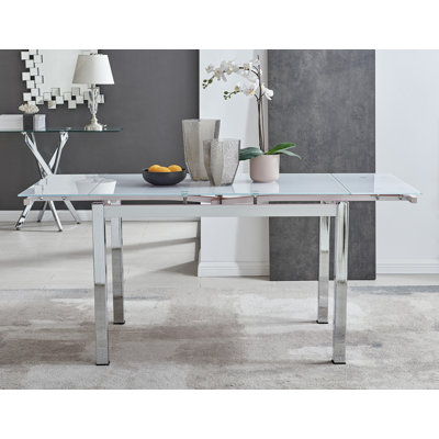 Wolcott Ana Luxury Glass and Chrome Extendable Dining Table - Modern Design Kitchen Table