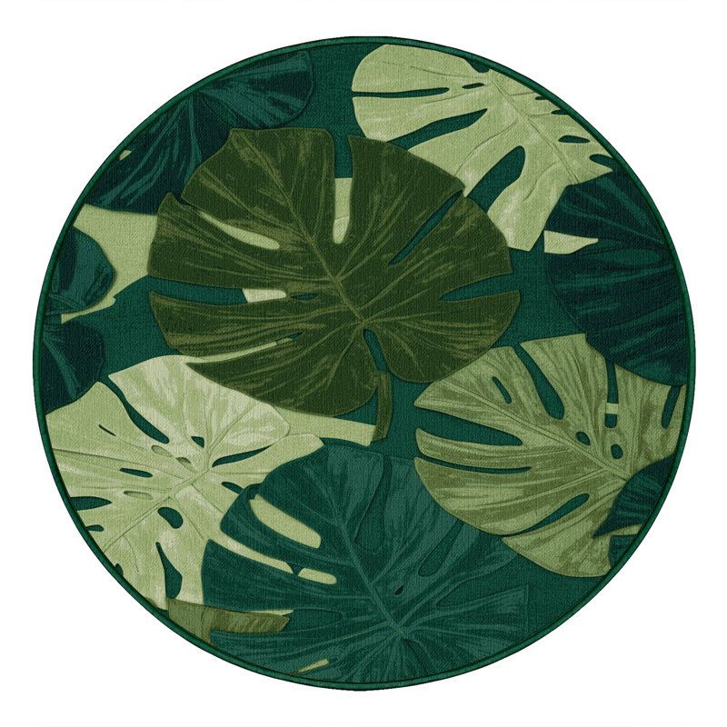 Tapis vert botanique lavable à la machine, Rond 3 pi