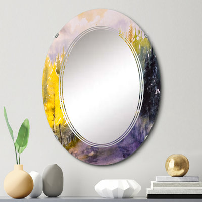 Paysage avec des arbres jaunes et oranges et verts - miroir mural traditionnel ovale
