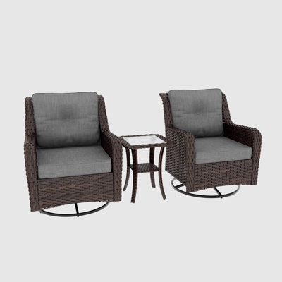 3-Piece Wicker Swivel Rocking Set With Cushions