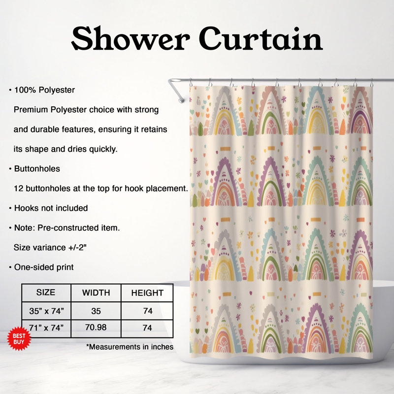 Rideau de douche Pastel Rainbow Colors - Premium, H 74 po x l 71 po