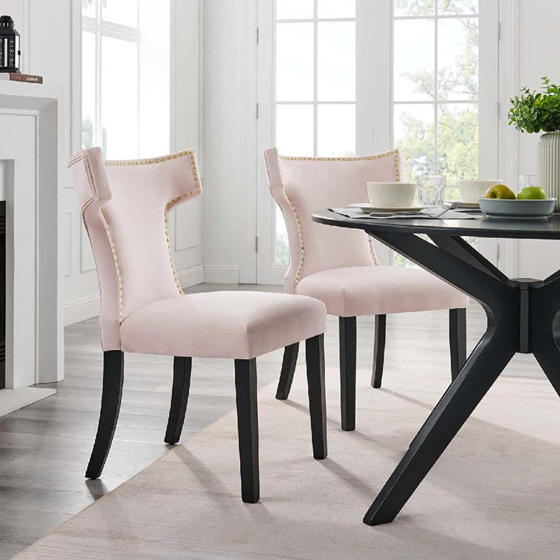 Modway Curve Performance Velvet Dining Chairs, Pink