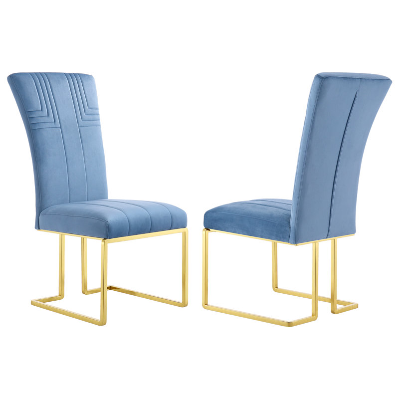 Breah 19.3'' H Velvet Upholstered Parsons Chair, Blue, Gold