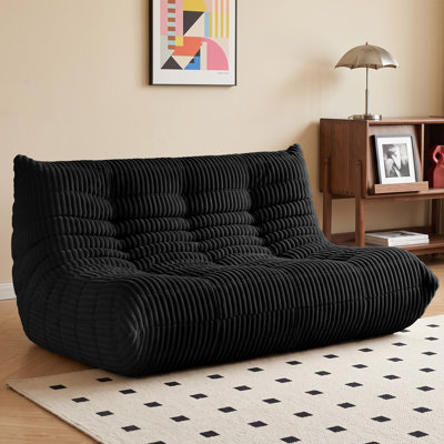 63"W 3-Seater Corduroy Bean Bag Sofa, Oversized Upholstered Loveseat & Floor Couch, Memory Foam Filled Ergonomic Bean Bag Sofa for Adults, Cozy Reading Sofa for Living Room, Bedroom, Dorm & Office