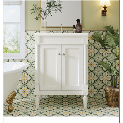 Meuble-lavabo 24 po avec lavabo supérieur, meuble de rangement moderne à 2 niveaux, meuble-lavabo simple, grandes tablettes de rangement (Remplacer SW000102AAF)