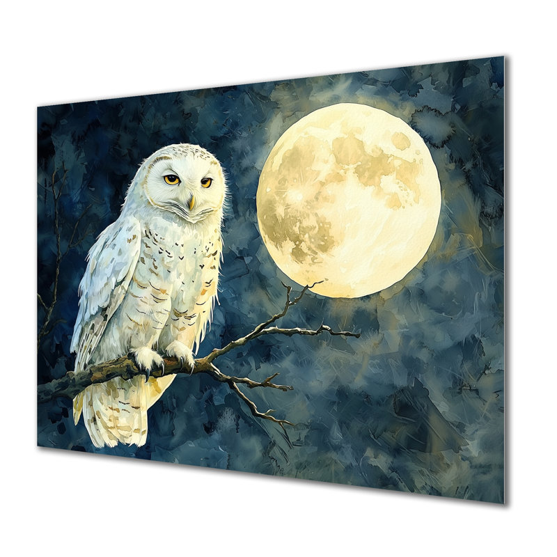 Tranquil Owl In The Moonlight - Art mural en métal hibou pour le salon, H 30 po x l 40 po