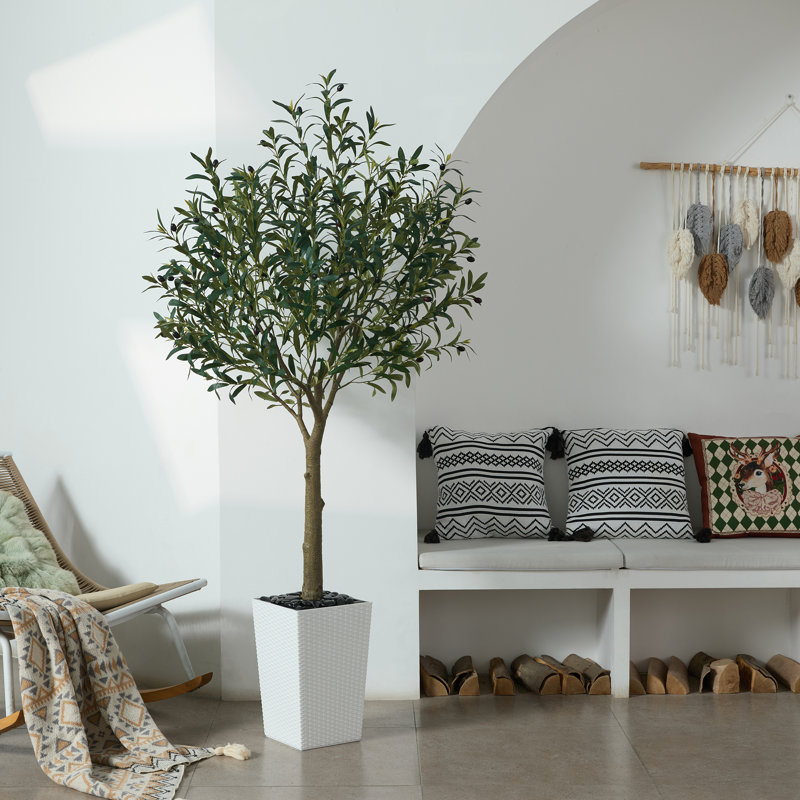 Olive artificielle résistante aux rayons UV Altera pour décoration intérieure et extérieure, grande base en plastique avec galets