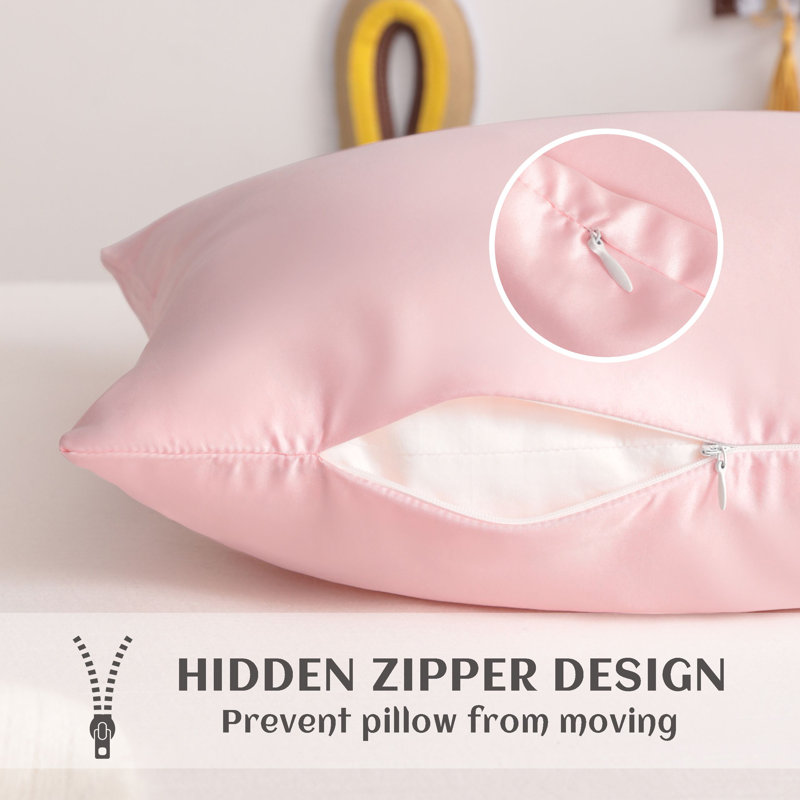 Luxurious Silk Satin Toddler Pillowcases 2-Pack Hidden Zipper 13x18 Inch – Silky Smooth Baby Travel Pillow Covers, Pink