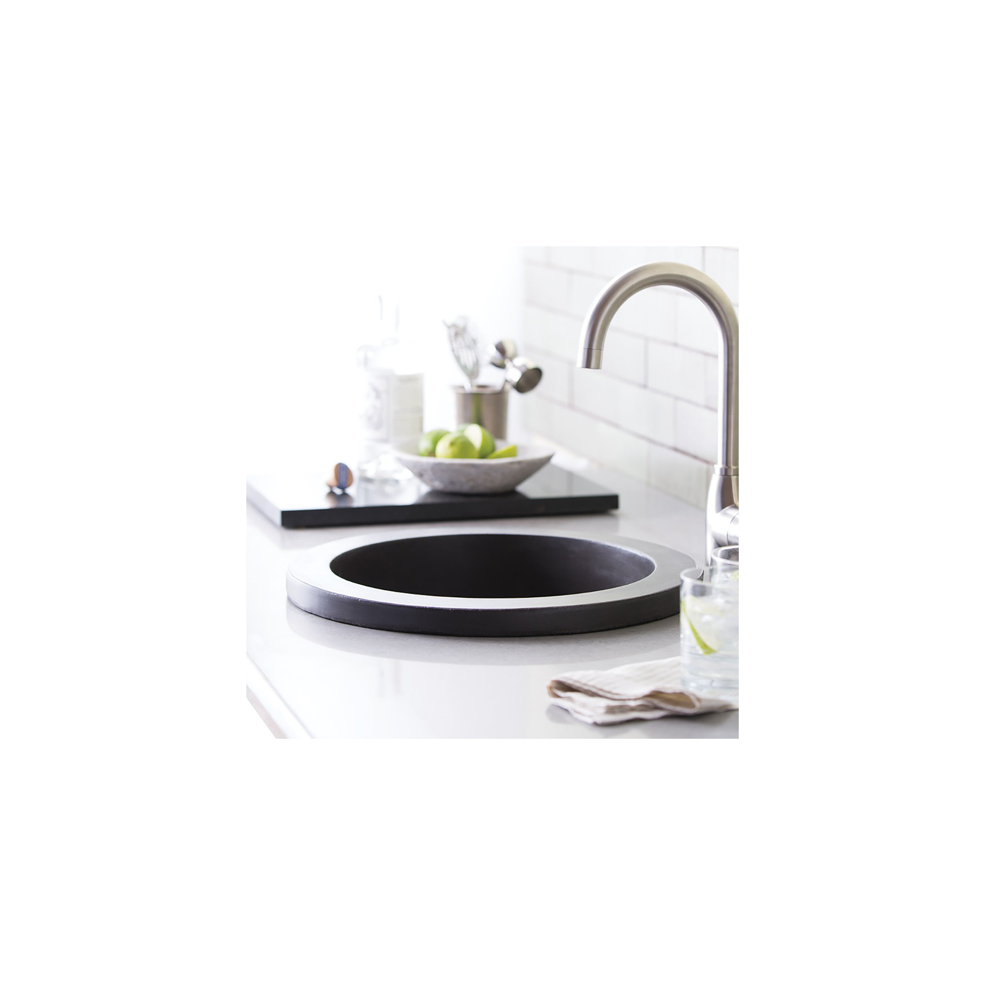 Olivos NativeStone Concrete 16" Round Dual Mount Bar Sink, Slate