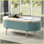 Table basse de salon Glam Light Teal avec plateau en faux marbre blanc Panneaux courbés en roseau