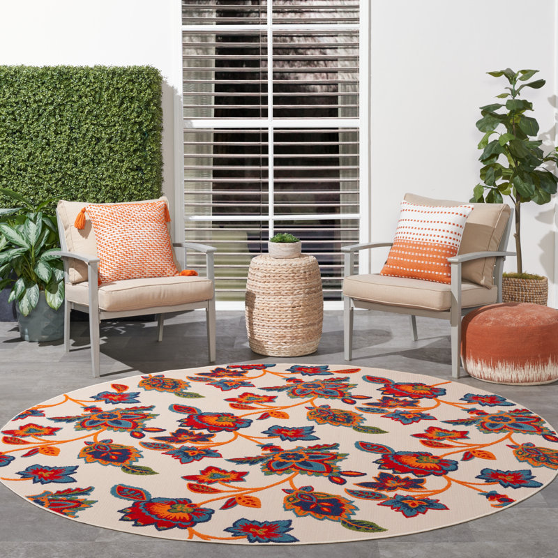 Anastasios Floral Multicolor Indoor/Outdoor Area Rug, Round 7'10"