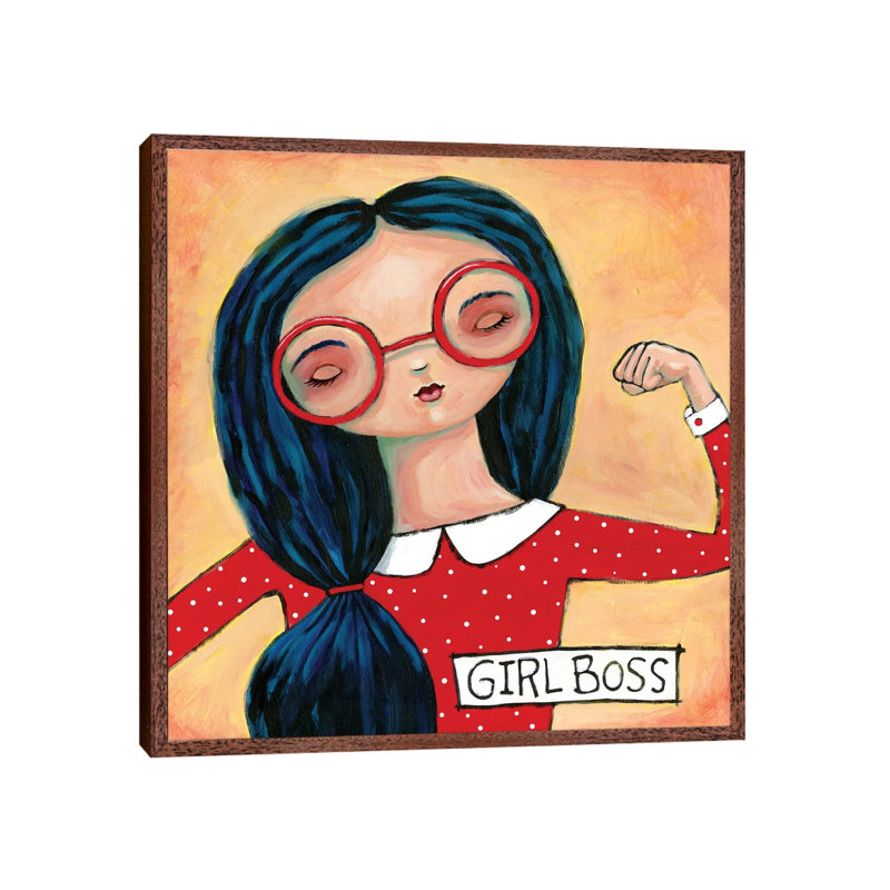 Girl Boss 1 Piece Painting on Canvas, 66.04cm H x 66.04cm W x 3.81cm D, Classic Brown Wood Framed