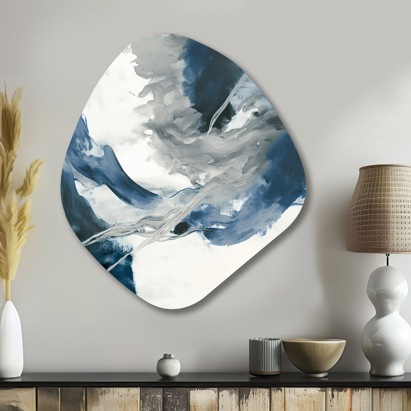 «Feeling Honolulu Blue X» - art mural asymétrique en forme de nébuleuse à encre liquide abstraite, H 35 po x l 31 po