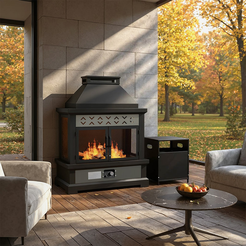 Vent-free 5,000 Btu Rectangular Gas Fireplace With Grey Heat Transfer & Black High-temp Powder Coating ,included Black Pvc Rain Cover