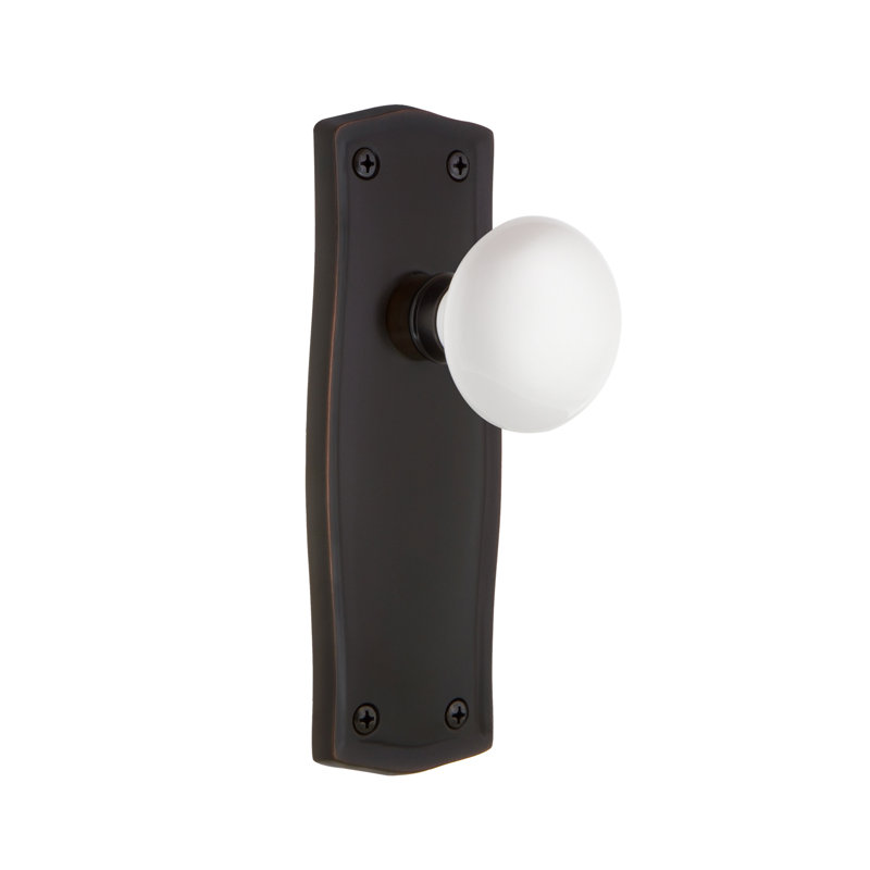 Prairie Plate with White Porcelain Door Knob, 2-3/8”, Timeless Bronze