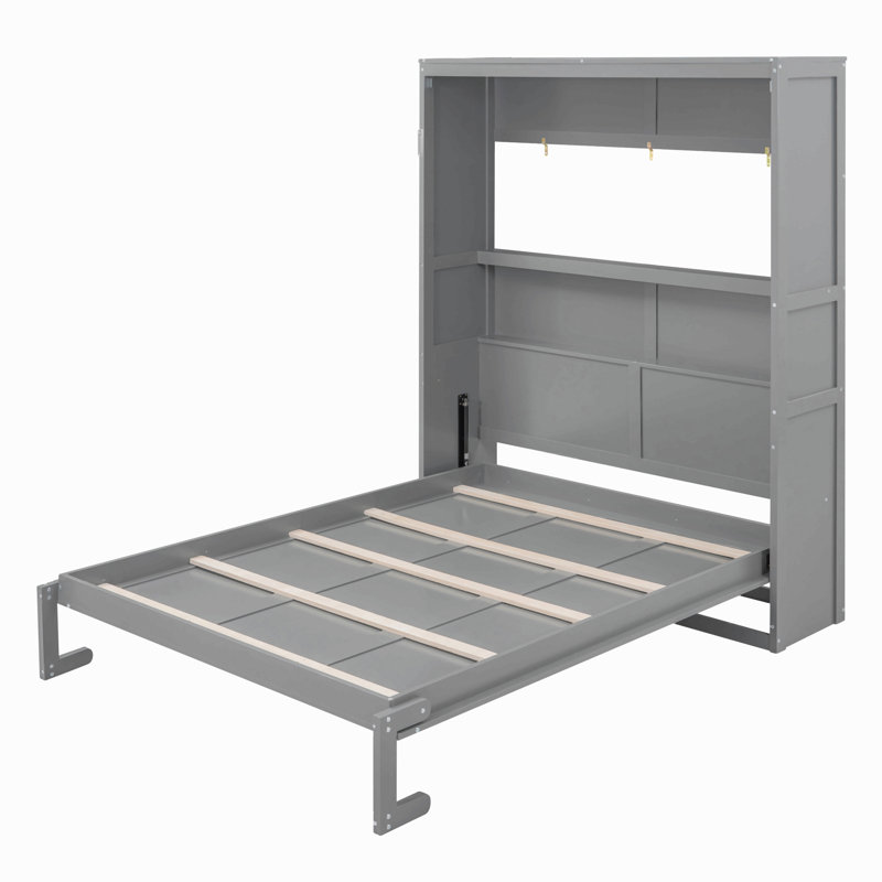 Lit escamotable mural avec tablettes Murphy, Gris, Grand lit