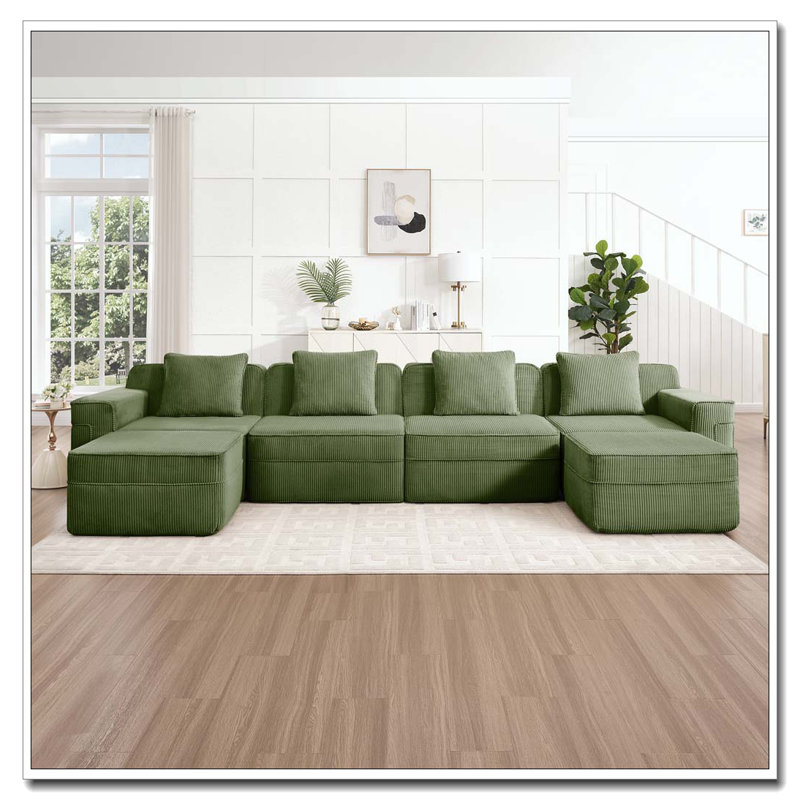Canapé modulaire 4 places en forme de U sans os, canapé modulaire Cloud avec assise profonde, canapé modulaire moderne 4 places avec coussins décoratifs et 2 repose-pieds mobiles