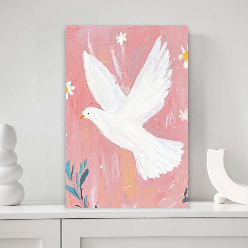 Peaceful Pink Dove Peaceful Serene Contemporary Bird Nature Spring Wall Art Print 1 Piece Wrapped Canvas Wall Art