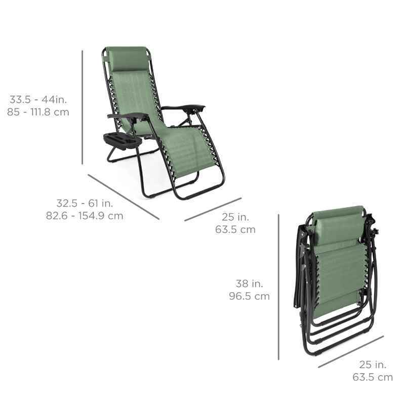 Nathen Zero Gravity Lounge Chair Recliners for Patio, Pool w/ Cup Holder Tray, Sage Green