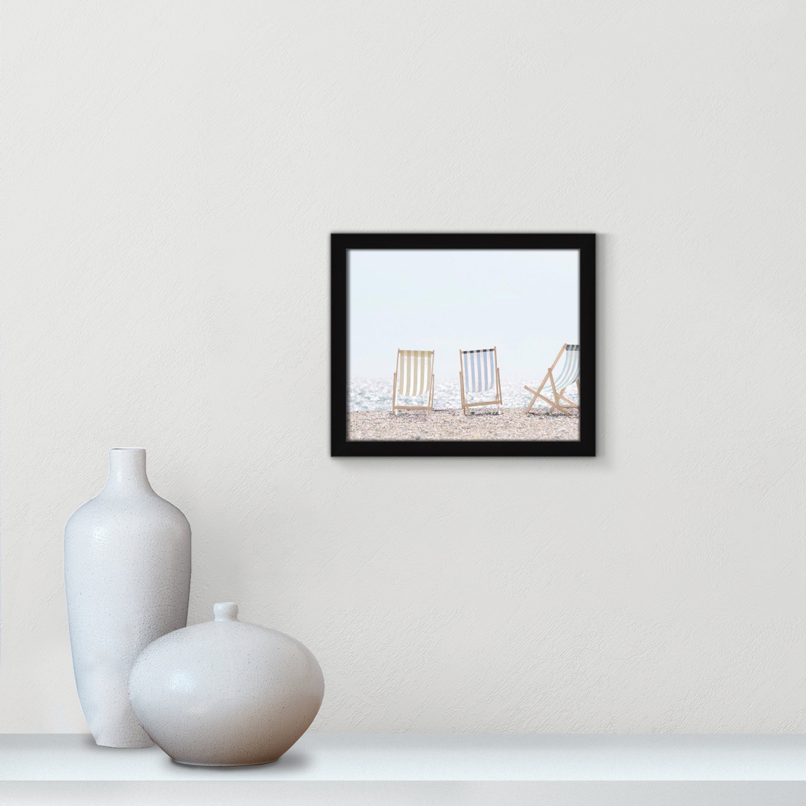 Adriatica "Beach Chairs" Print by Leah Straatsma, 13" H x 15" W x 1.25" D, Satin Black