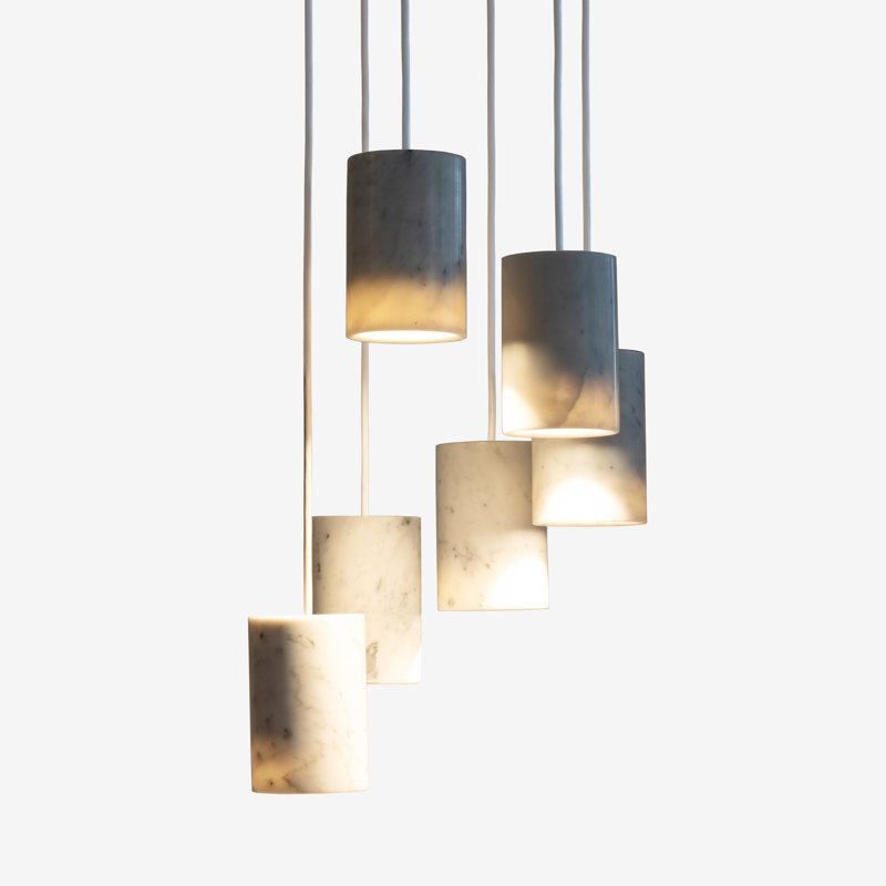 Solid 6 - Light LED Pendant, Carrara, White