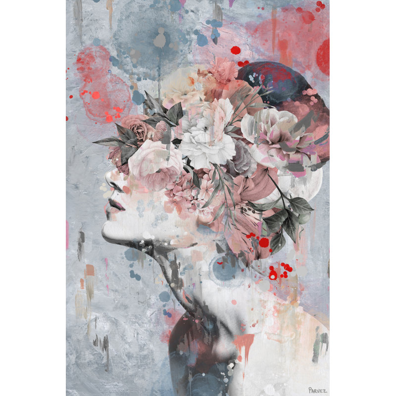Pink Flower Face by Parvez Taj - Wrapped Canvas Painting, 30cm H x 20cm W