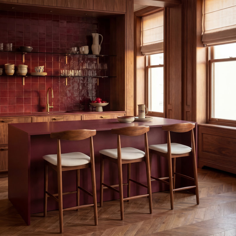 Tabouret de bar / de comptoir Hank, Crème, Noyer, Tabouret de comptoir (siège d'une hauteur de 25,6