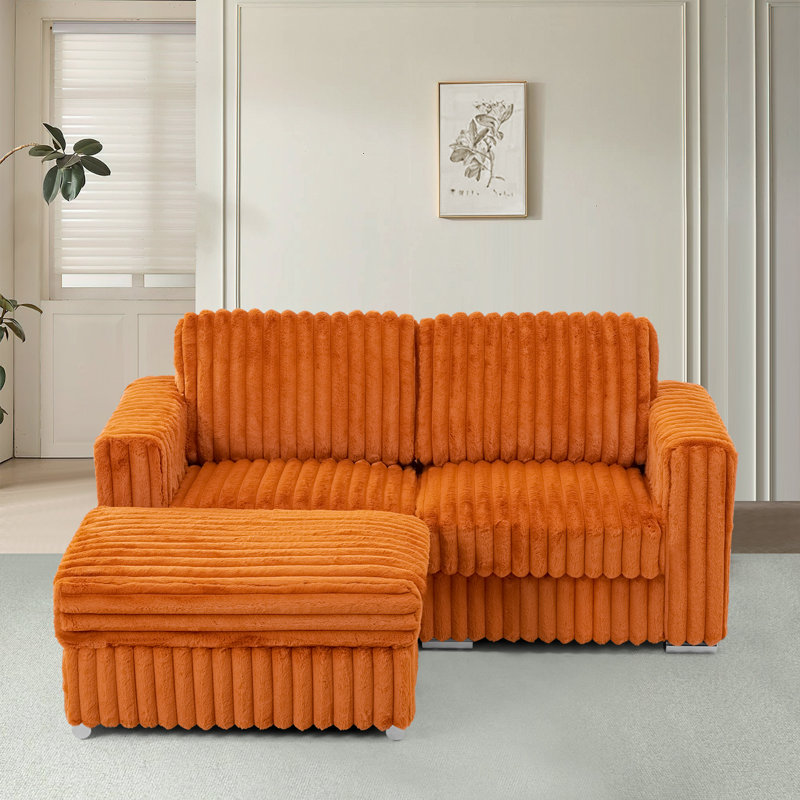 Canapé modulaire en L Corduroy, Velours côtelé orange