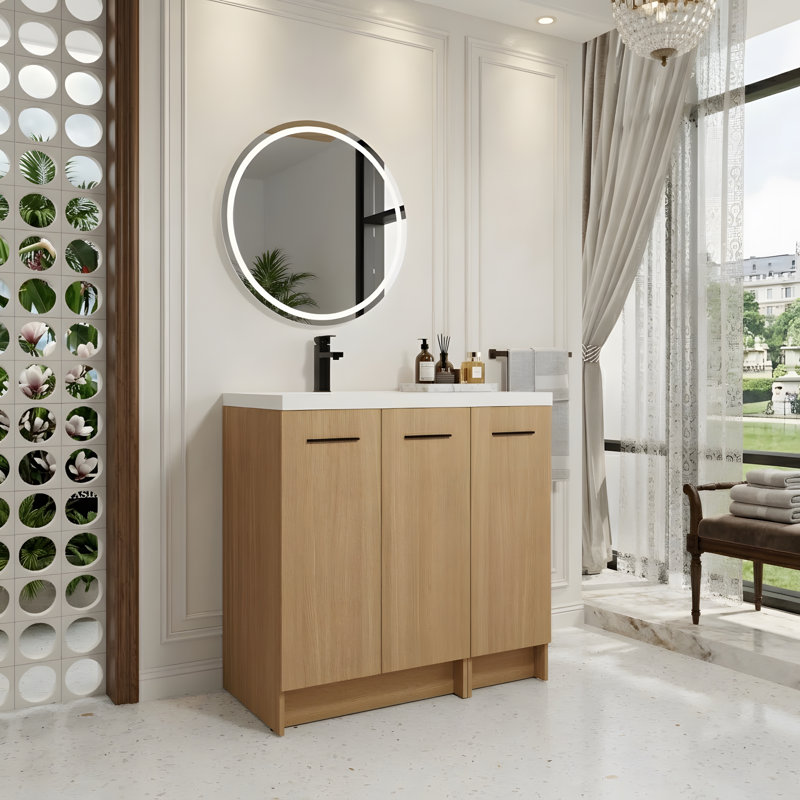 Meuble-lavabo sur pied 36 po avec lavabo en résine et 2 armoires