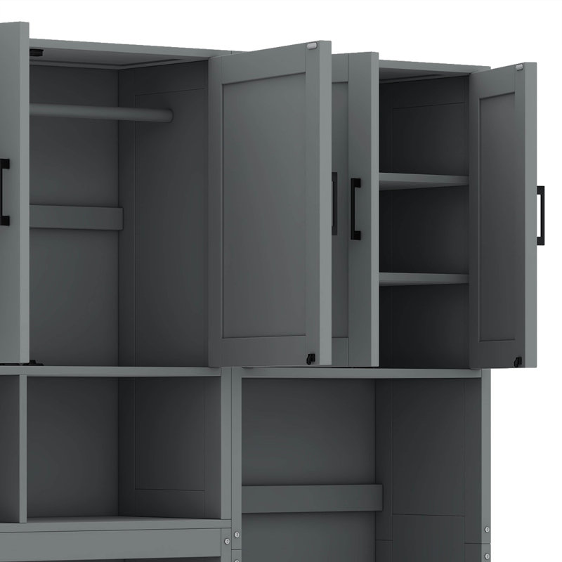  Lit escamotable simple Elin avec bureau et tablettes ouvertes, Gris