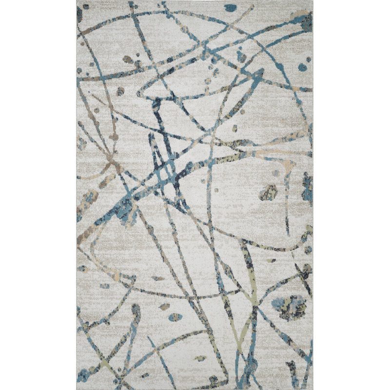 Machine Washable Archie Blue/Beige Rug, Rectangle 4' x 6'