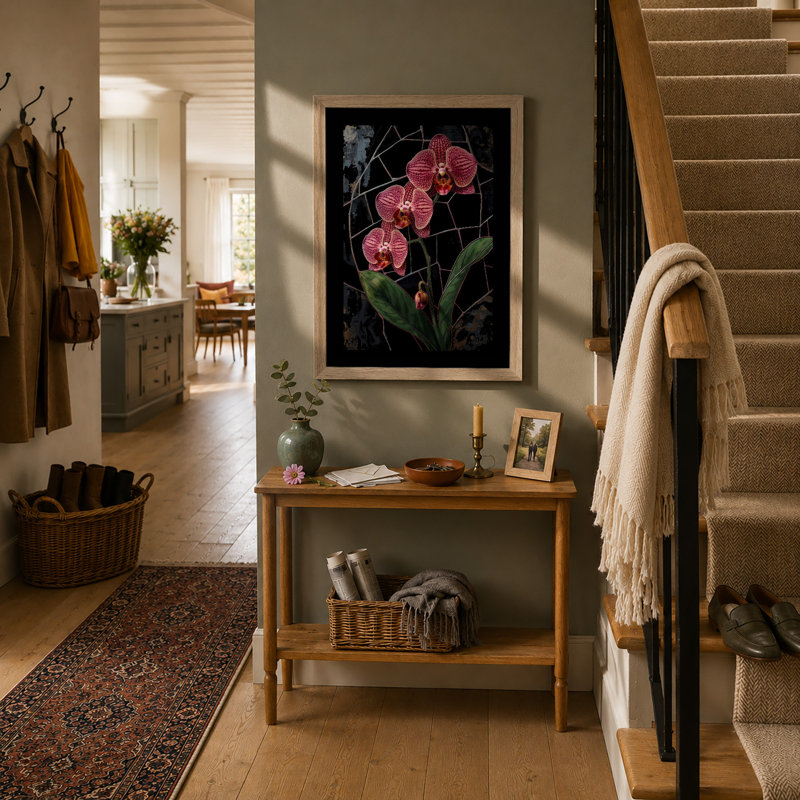 Orchids On Trellis Botanical - Print, Oak, A3 - 42.0 x 29.7 cm