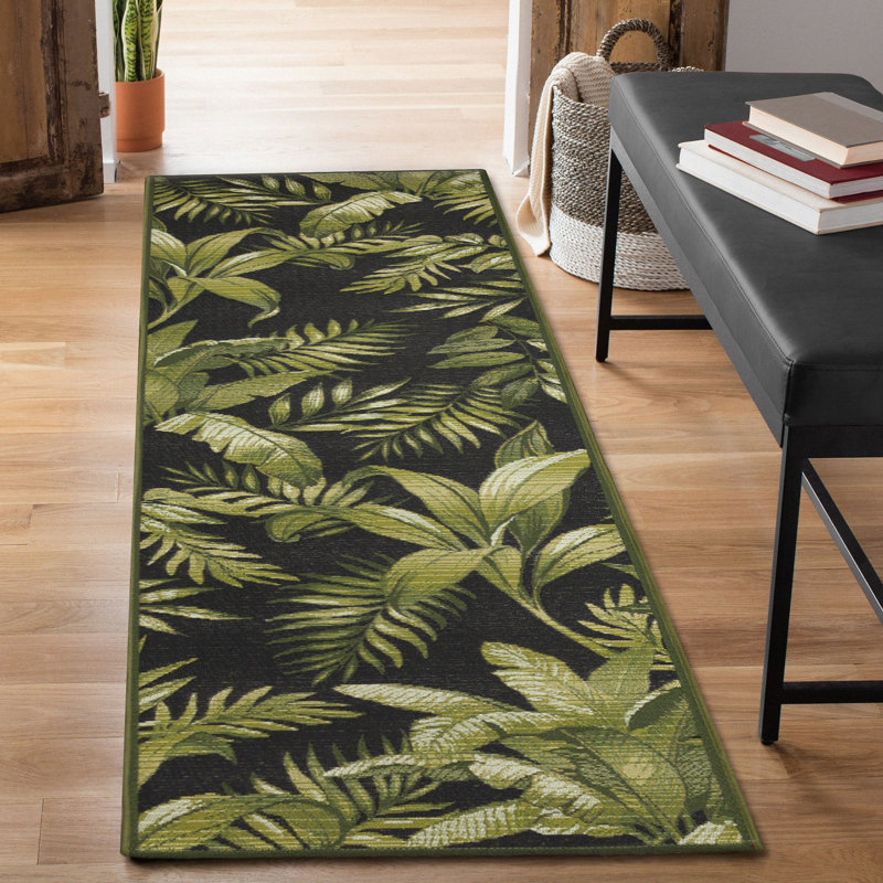 Tapis intérieur / extérieur noir Striplin, Tapis de couloir 1 pi 11 po x 7 pi 6 po