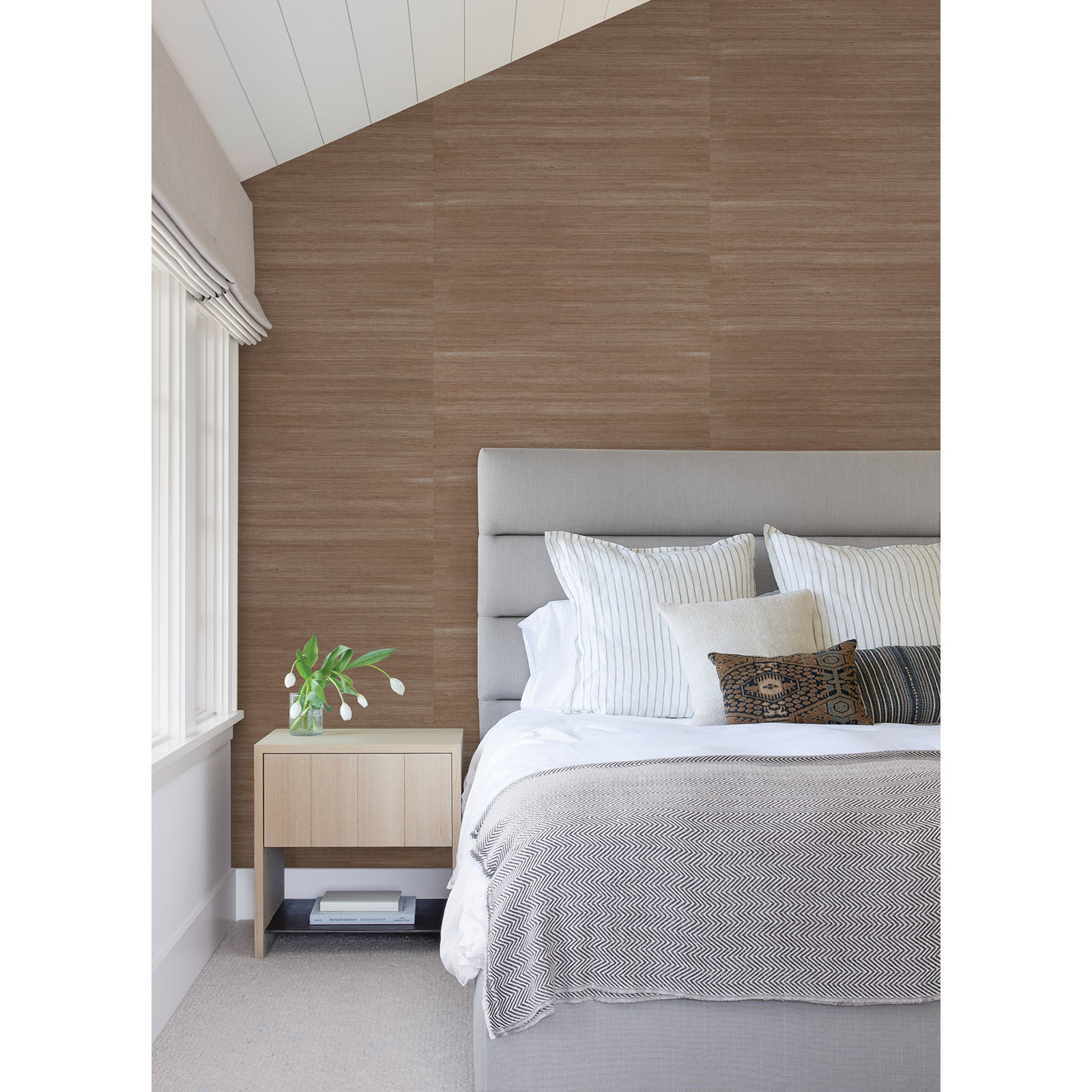 Hamza Modern Grass Cloth Abstract Wallpaper, Rust, 36" W x 24' L