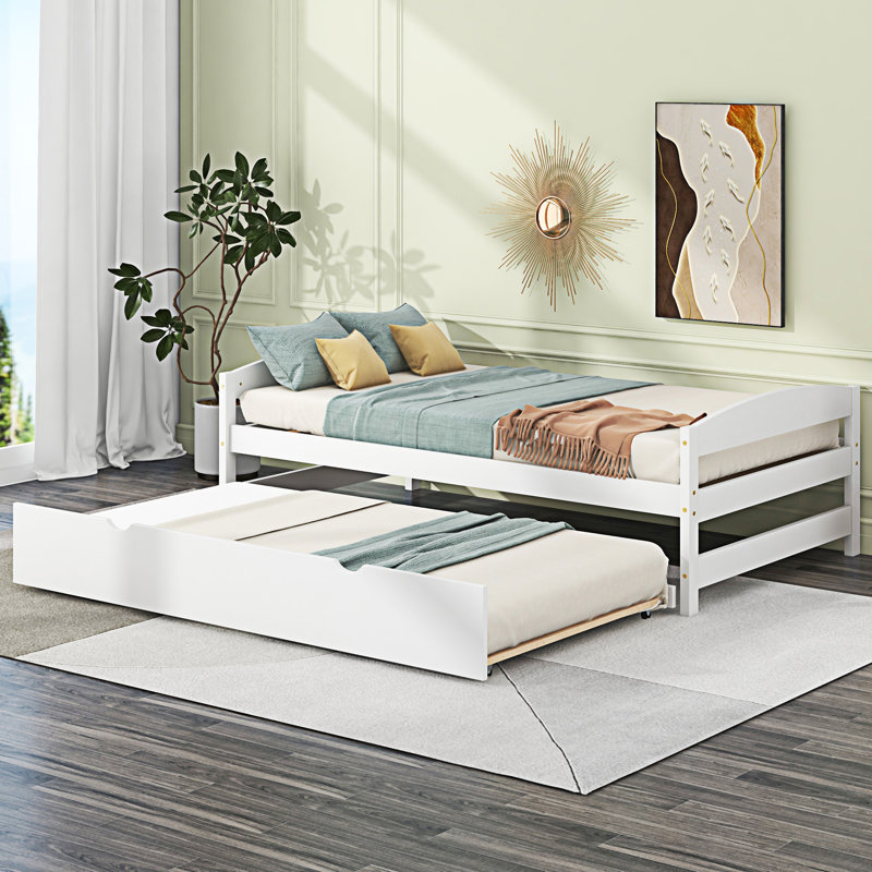 Lit plate-forme avec lit gigogne, Blanc