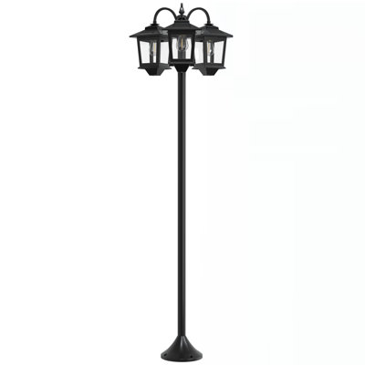 3-Head Aluminum Solar Lamp Post Light With Dusk-To-Dawn Sensor