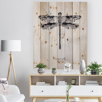 Monogramme de libellule noir - peinture sur bois sans cadre