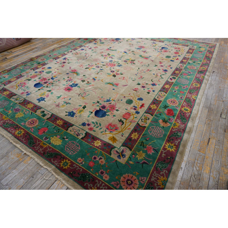 Antique Chinese - Art Deco Room Size Wool Ivory Rug