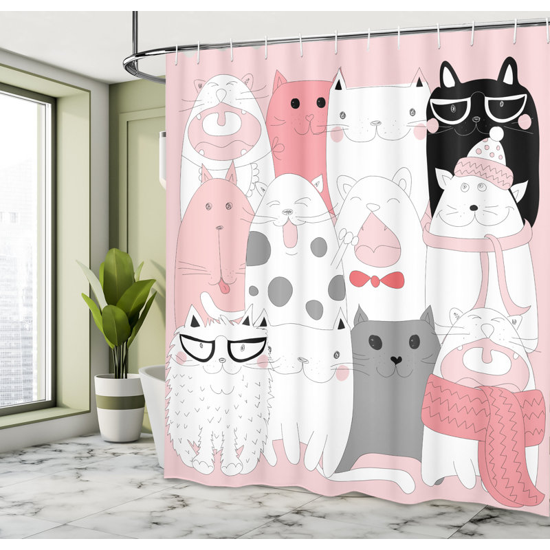 Ensemble de rideau de douche et crochets Cat, H 75 po x l 69 po
