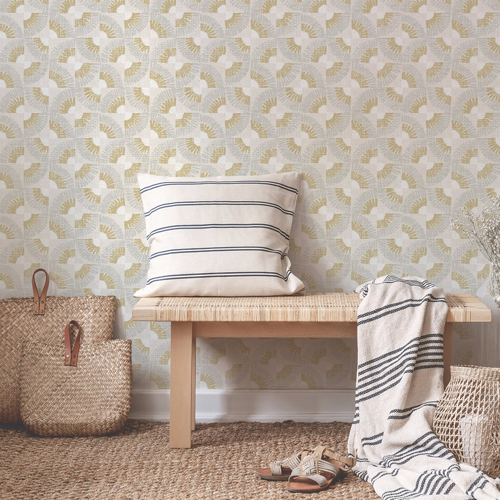 Faux Grasscloth Fans Peel and Stick Wallpaper, Gray
