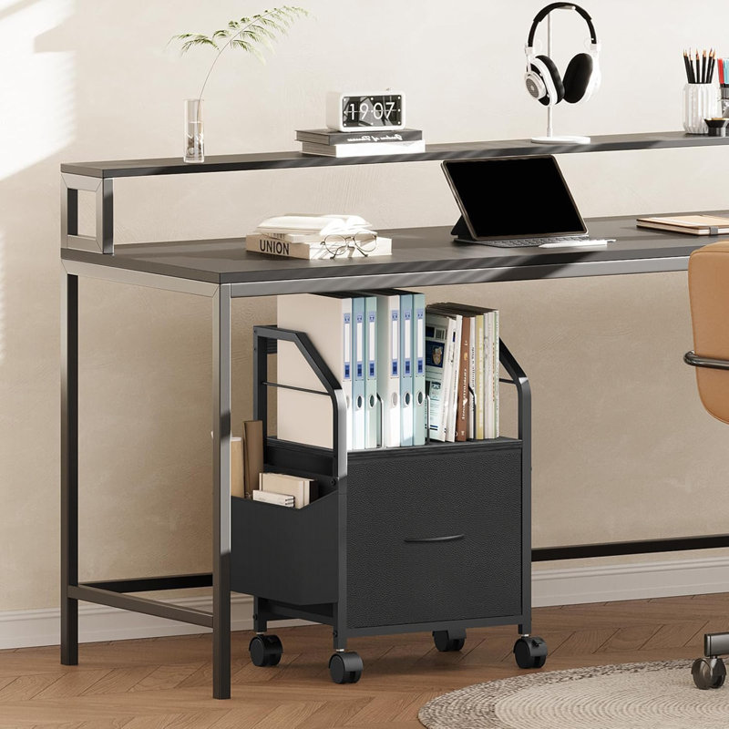 Black Small Rolling File Cabinet - Under Desk Filing Cabinet With Divider (Single Non-Woven Fabric Drawer, Fits A4/Letter Docs)