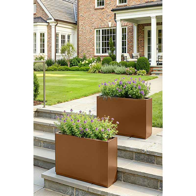 Galvanized Steel Metal Planter Box, Large Rectangular Planter Box with Drainage Holes, Modern Outdoor Planter Box for Indoor & Outdoor Use, Tall Plants, Flowers or Shrubs
