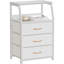Table de chevet blanche avec 3 tiroirs en tissu et étagère à 2 niveaux – Structure en acier