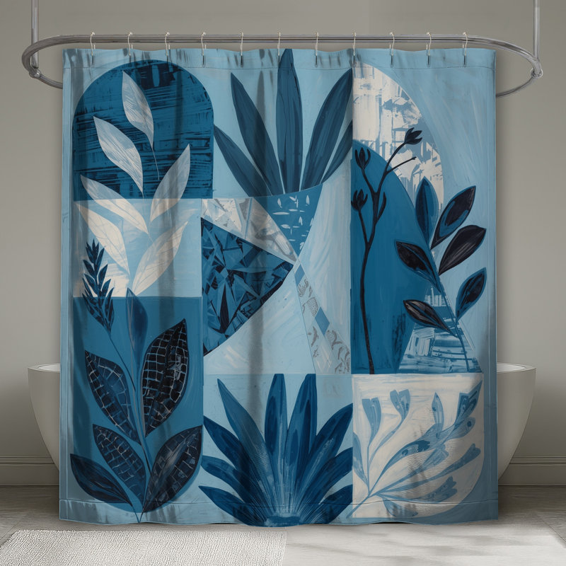 Rideaux de douche Blue Botanical Collage, L 70 po x H 84 po