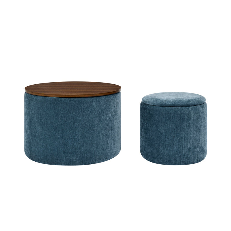 Round Storage Coffee Table 2-Piece, Dark Blue