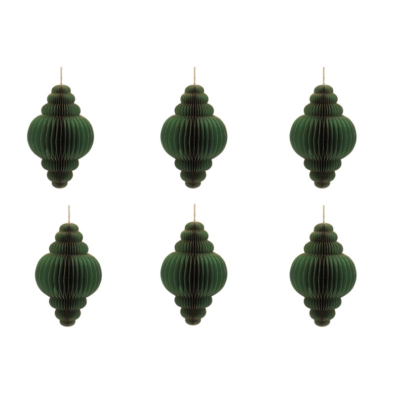 Ensemble de 6 ornements en forme de goutte de papier, Vert