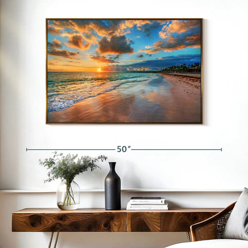 Coucher de soleil paisible à Ayotte, Cadre flottant doré, 40 po x 27 po